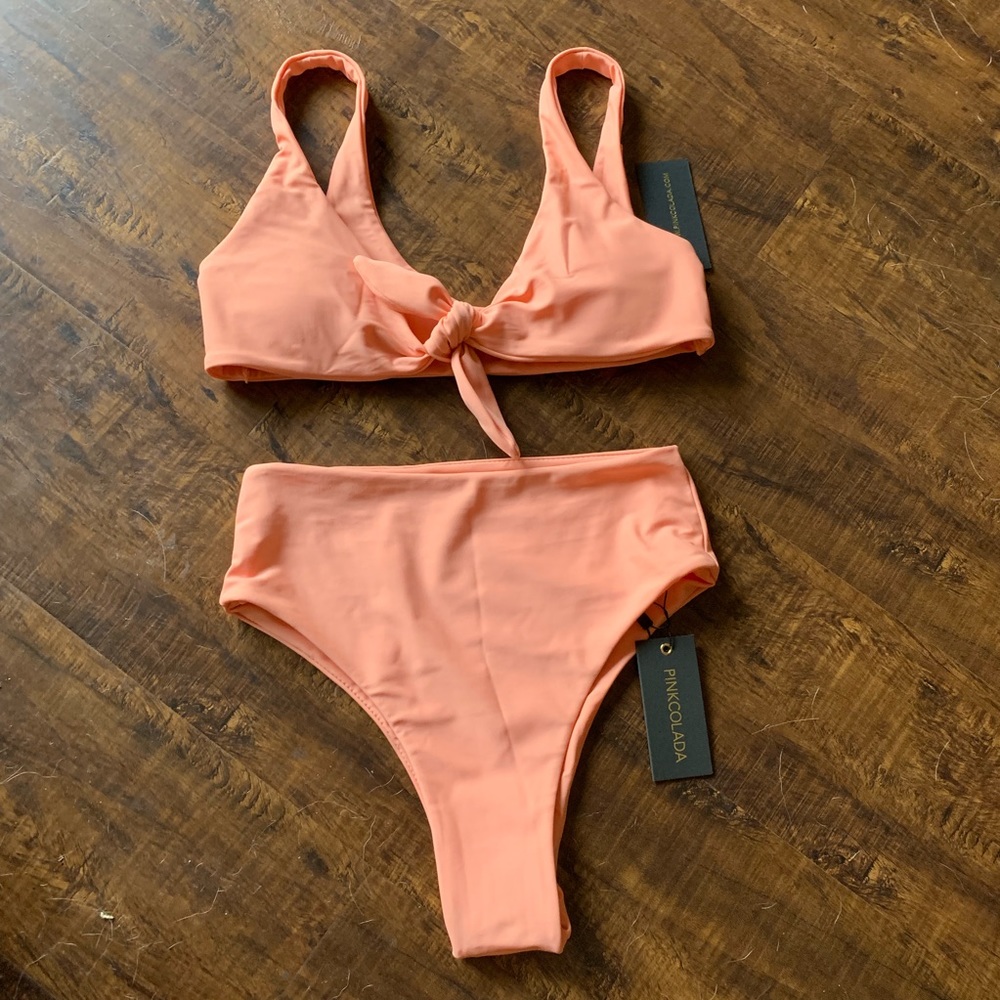Pink Colada High Waisted Tie Front Bikini